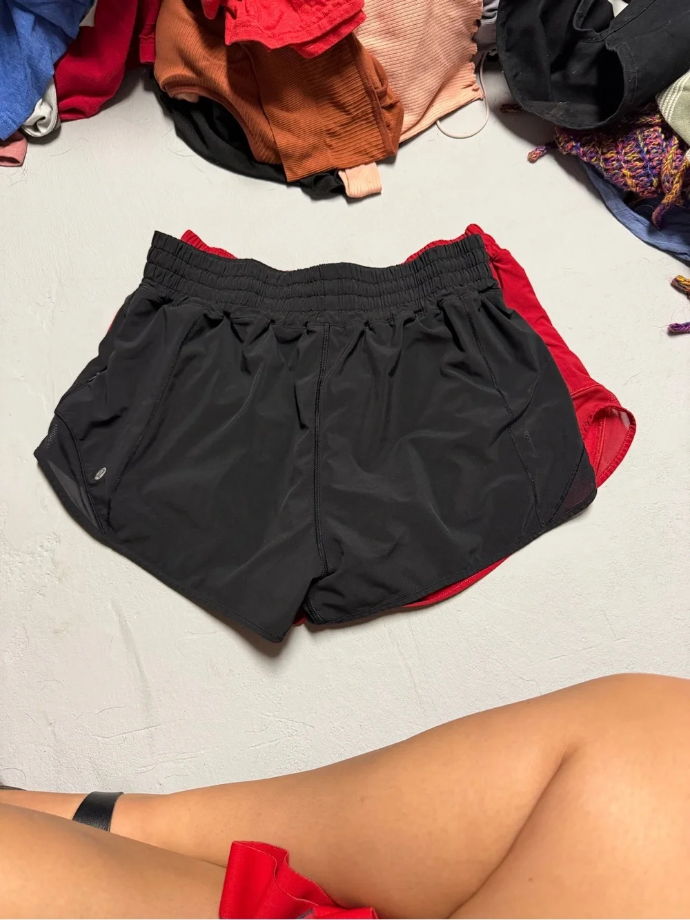 lululemon athletica Black with Red Lined Athletic Shorts